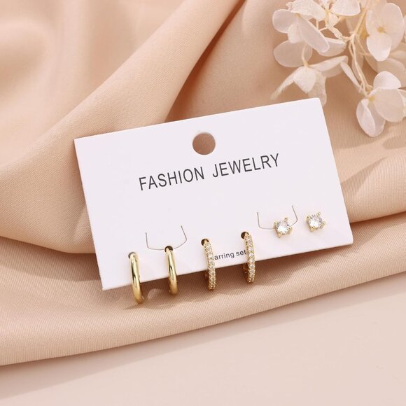 Dainty Gold Earrings for Women 14k Gold Plated Stackable Huggie Earrings Set - Picture 3 of 7